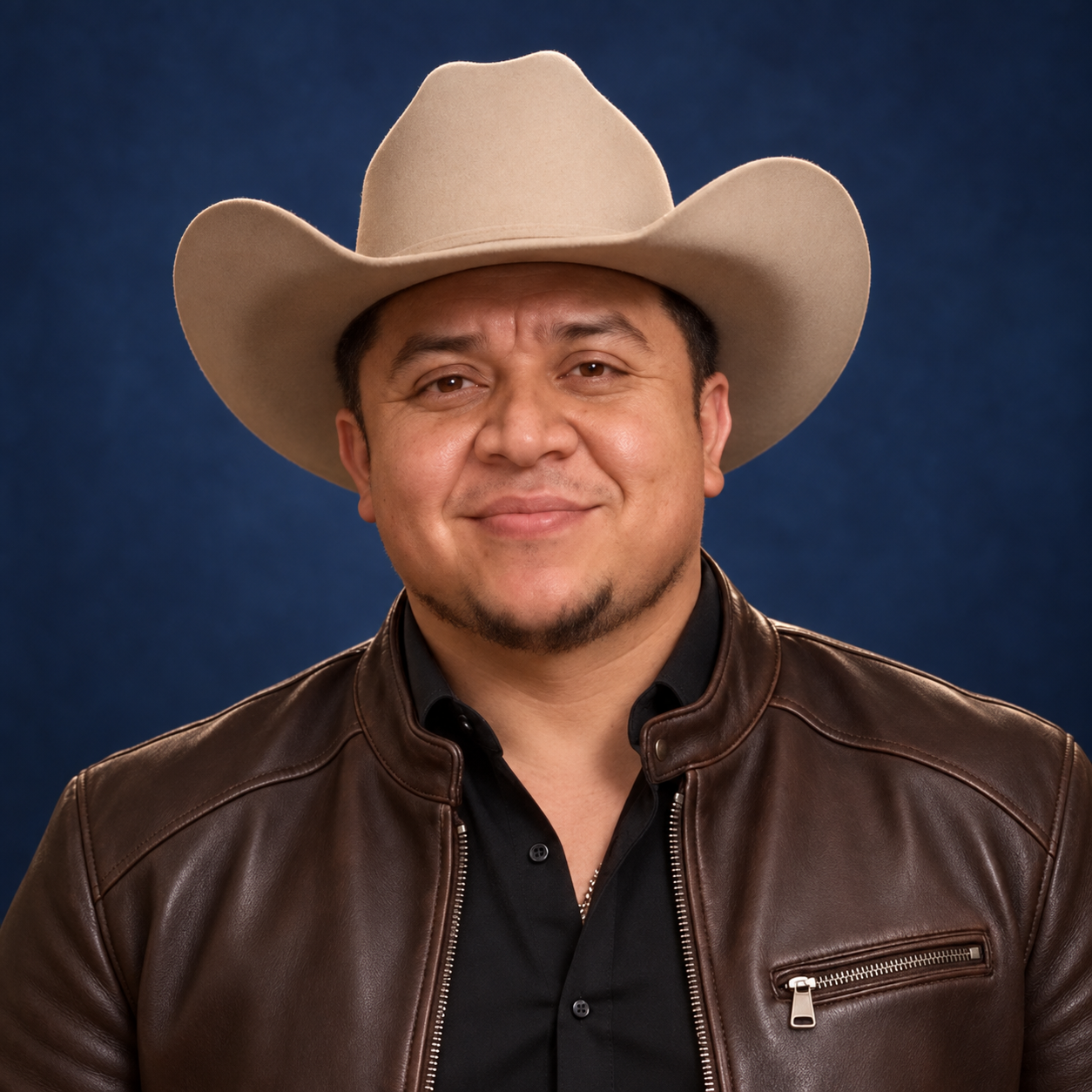 Vico C sonriendo con sombrero claro y chaqueta marrón